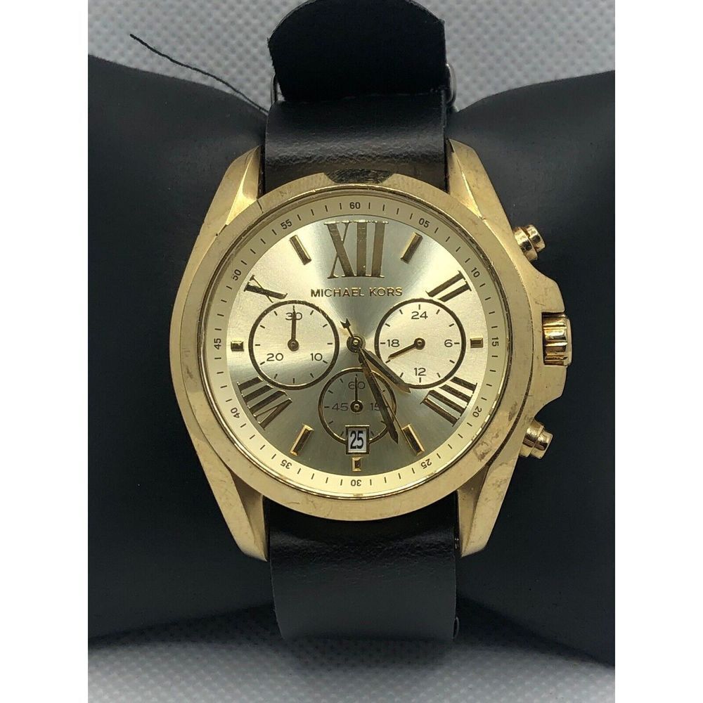 Michael Kors MK5605 Unisex Black Leather Analog Dial Quartz Genuine Watch XX295